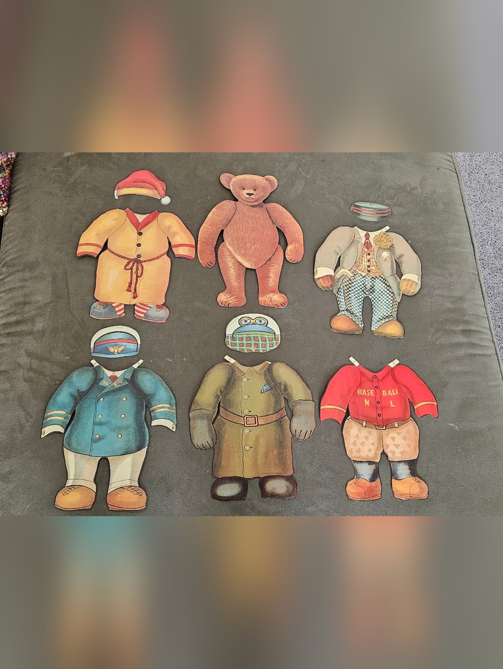 Vintage Paper Doll Teddy Bear with 5 Outfit Sets - Multicolor